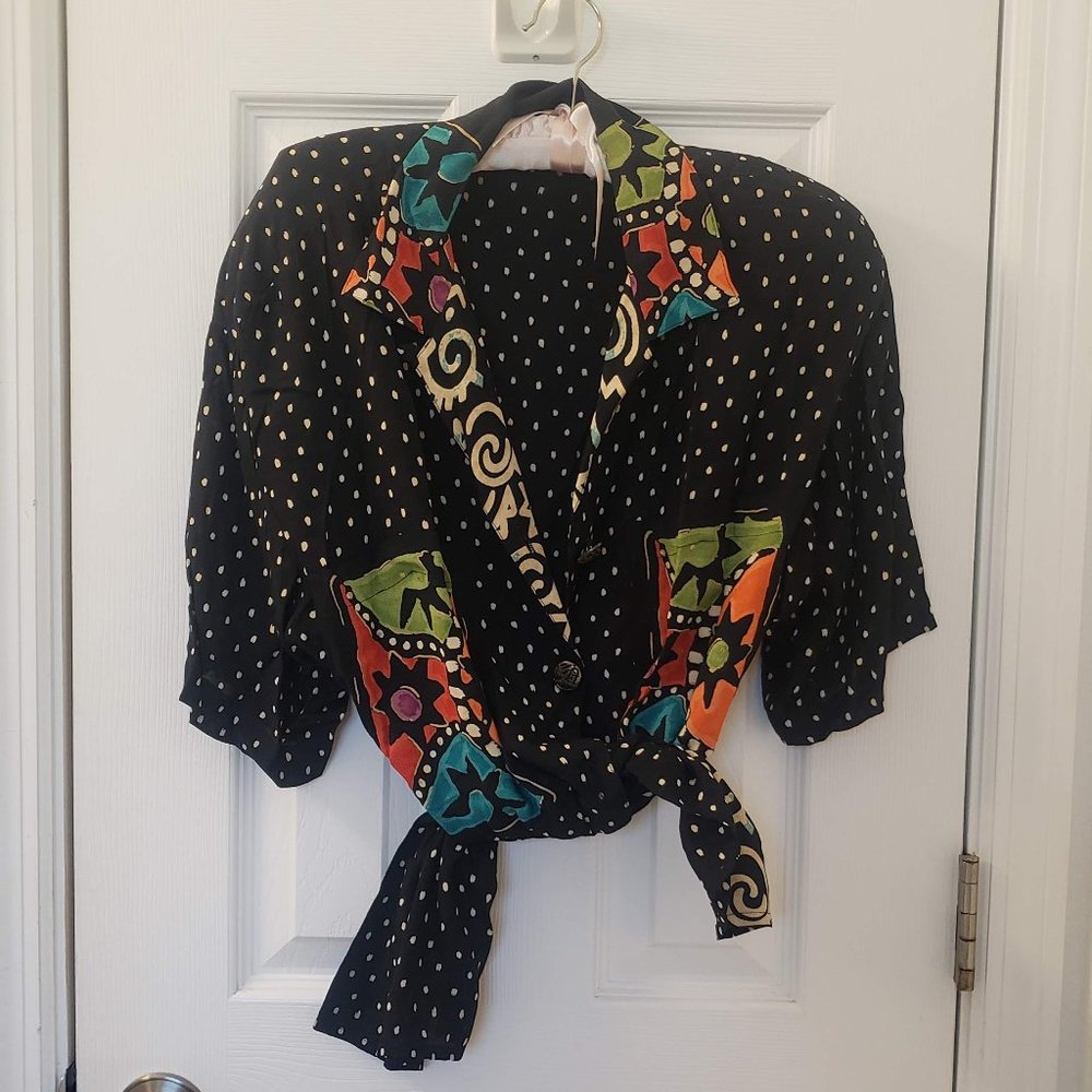 Vintage Polka Dot Patterned Button Down Top - image 2